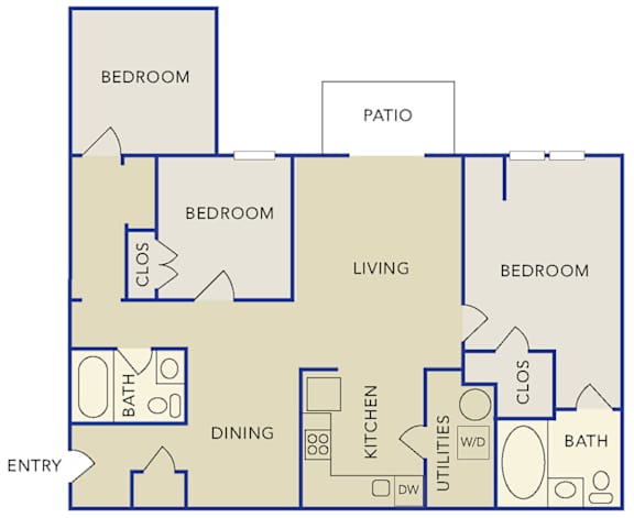 Floor Plan  A floor plan of a house with labeled rooms such as bedrooms, a living room, a dining room, a kitchen, and bathrooms.