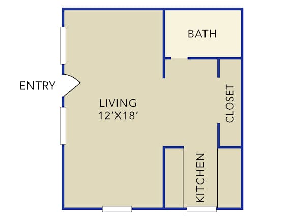 Floor Plan  A floor plan of a small apartment with a living area, kitchen, and closet.