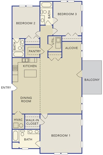Floor Plan  Luxury Three-Bedroom Apartments in E. Stroudsburg, PA