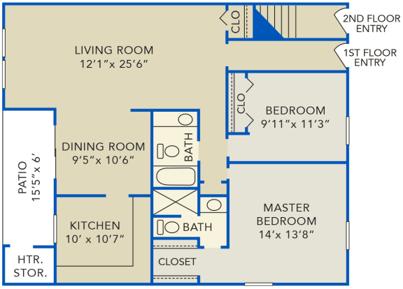 Floor Plan  Two Bedroom Two Bath Apartment