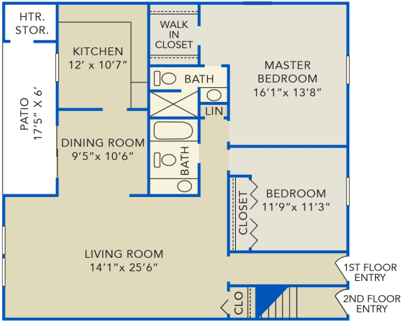 Floor Plan  Two Bedroom Two Bath Large Apartment