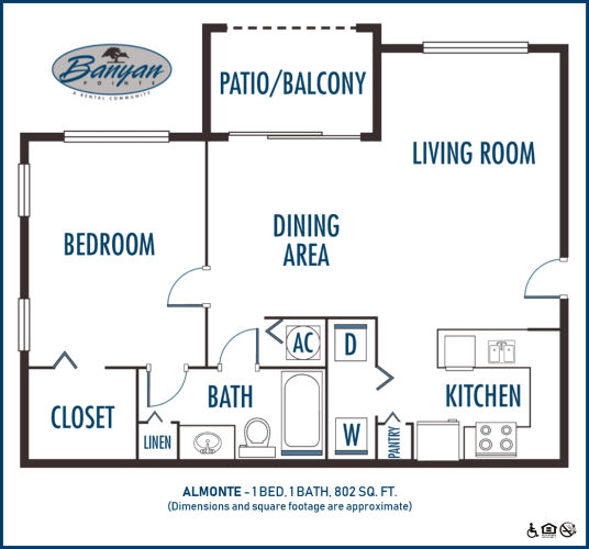 Floor Plan  One bedroom floor plan at Banyan Pointe, Coconut Creek, 33073