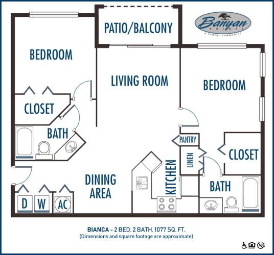 Floor Plan  Two bedroom floor plan at Banyan Pointe, Coconut Creek, Florida