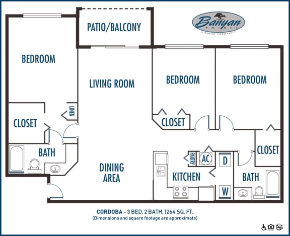 Floor Plan  Three bedroom floor plan at Banyan Pointe, Coconut Creek, FL 33073