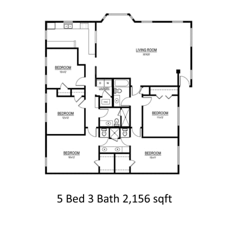 Floor Plan  a floor plan of 5 bed 3 bath 2,156 sqft at THE EASTWOOD, AUSTIN, TX