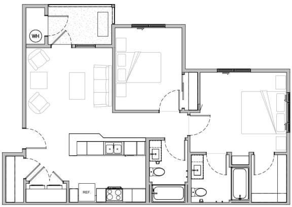 Floor Plan  Two Bedroom, two bathroom floor plan at COPPER MESA, Reno Nevada