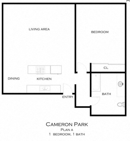 Floor Plan  One bedroom 1 bath floor plan at CAMERON PARK Apartments, California
