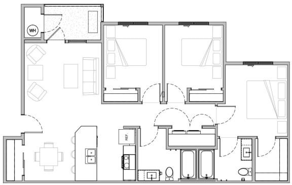 Floor Plan  Three Bedroom 2 Bathroom at COPPER MESA, Reno