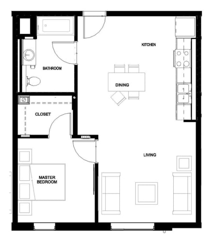 Floor Plan  1 bed 1 bath A at Grand and Linden Family Apartments, South San Francisco, California