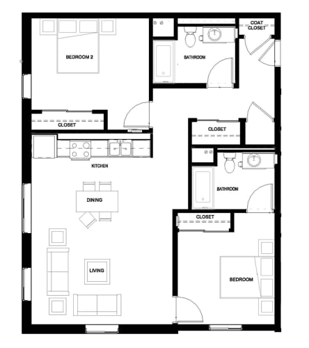 Floor Plan  2 bed 2 bath B at Grand and Linden Family Apartments, South San Francisco, CA