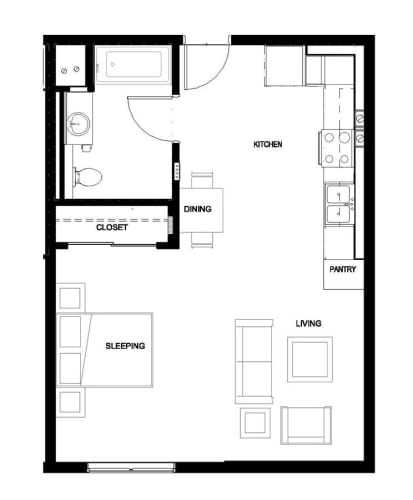 Floor Plan  Studio 1 bath A at Grand and Linden Family Apartments, South San Francisco, CA