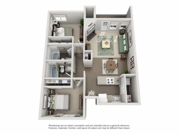 Floor Plan  2 bed 2 bath B at TOWNSHIP Apartments, Oregon 97013