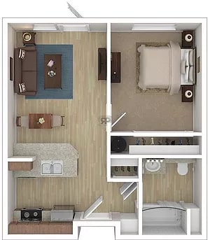 Floor Plan  Rainier Vista 1 bedroom 3D floor plan