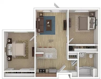 Floor Plan  Rainier Vista 2 bedroom 3D floor plan