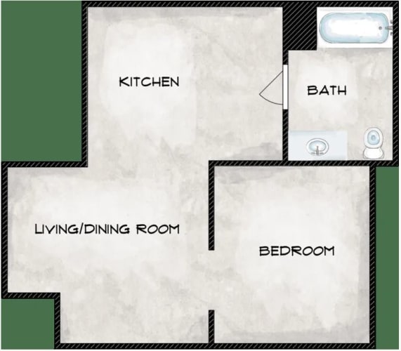 Floor Plan  a floor plan of a house with a bathroom and a bathtub at Webster Court Senior Apartments, Kent, WA