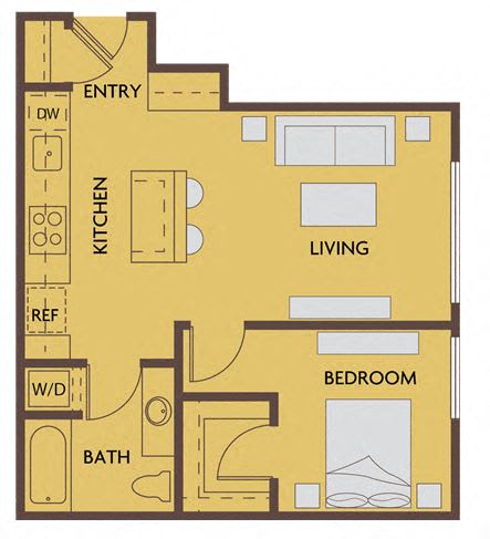 Floor Plan  1 bed 1 bath 638 square feet floor plan