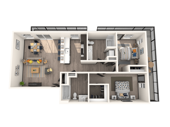 Floor Plan  a 3d rendered floor plan of a 1 bedroom apartment