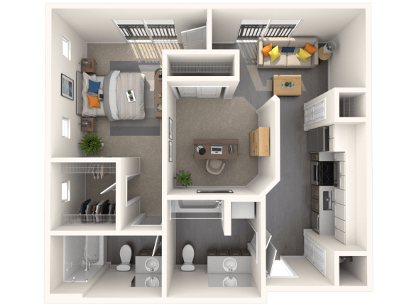 Floor Plan  B1 (One Bedroom + Den)