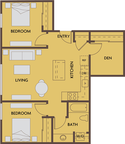 Floor Plan  2 bed 1 bath 866 square feet floor plan