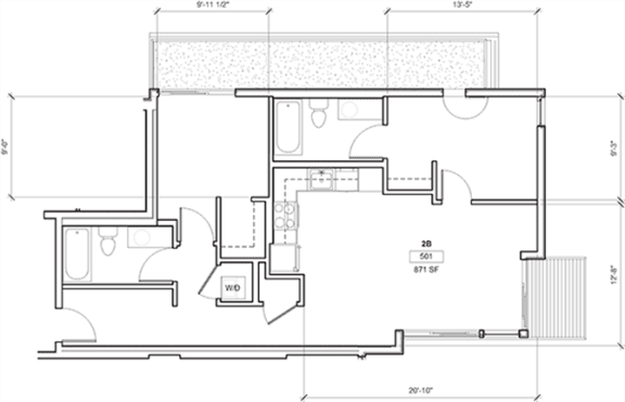 Floor Plan  2 Bed - 2 Bath, 915 sq ft, 2 Bedroom D floor plan