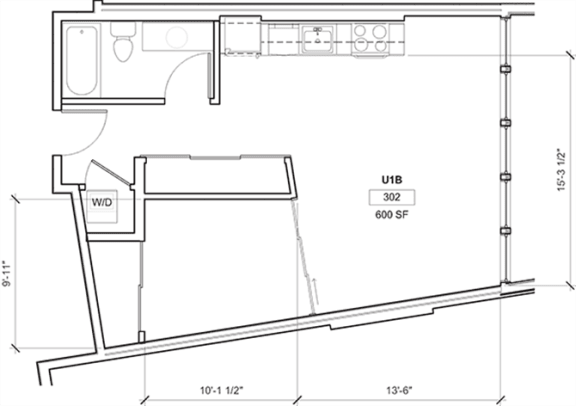 Floor Plan  1 Bed - 1 Bath, 617 sq ft, Urban 1 Bedroom A floor plan