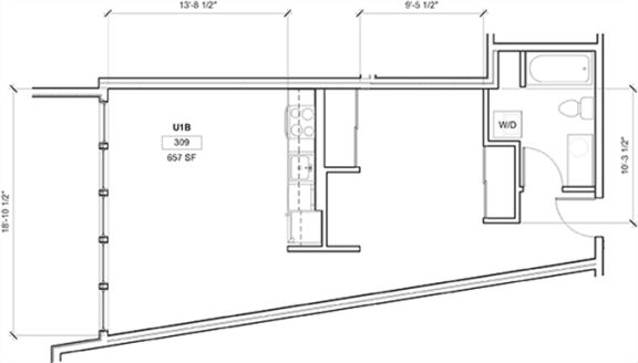 Floor Plan  1 Bed - 1 Bath, 678 sq ft, Urban 1 Bedroom B floor plan