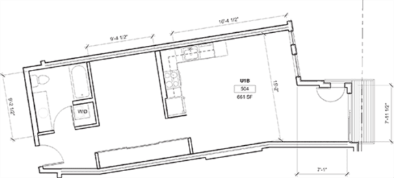 Floor Plan  1 Bed - 1 Bath, 674 sq ft, Urban 1 Bedroom E floor plan