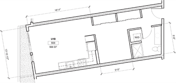 Floor Plan  MFTE 1 Bed - 1 Bath, 613 sq ft, Urban 1 Bedroom F floor plan
