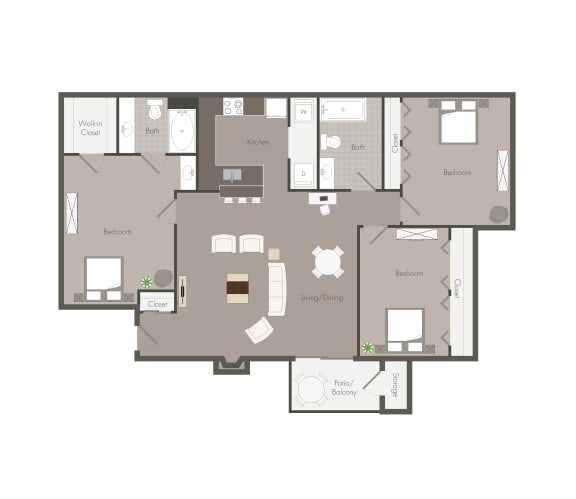 Floor Plan  Woodside Village Apartments in Clarkston, GA photo of three bedroom floorplan