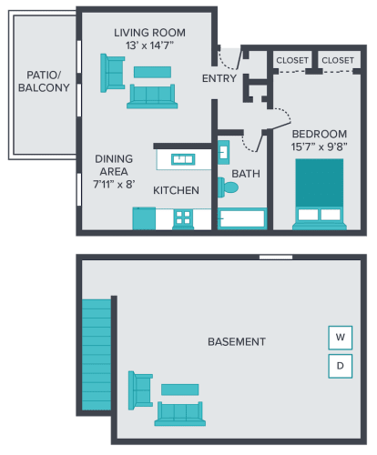 Floor Plan  one bedroom one bathroom floor plan at central square apartments