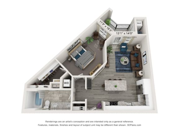 Floor Plan  A1 floor plan at 8 West apartments in Greensboro, NC