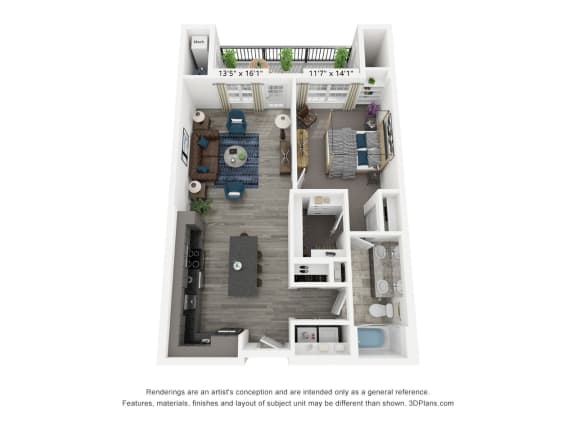 Floor Plan  The Graham is a 1 bedroom, 1 bathroom floor plan at 8 West in Greensboro, NC