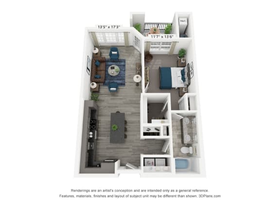 Floor Plan  The Glen is a 1 bedroom, 1 bathroom floor plan at 8 West in Greensboro, NC