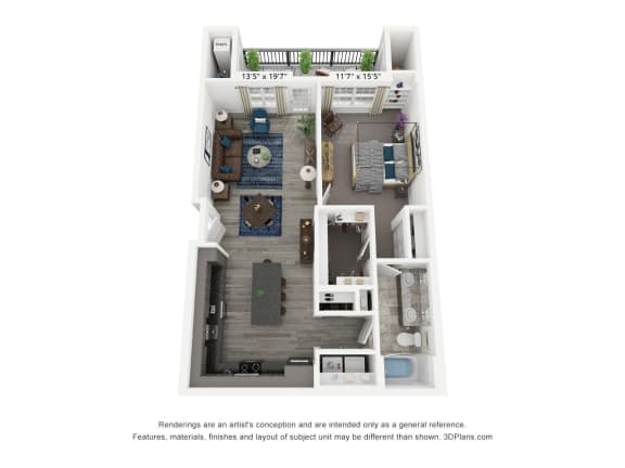 Floor Plan  The Griffin is a 1 bedroom, 1 bathroom floor plan at 8 West in Greensboro, NC