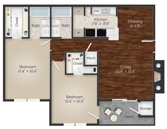Floor Plan  Two Bedroom Plan A at the Avenues at Steele Creek