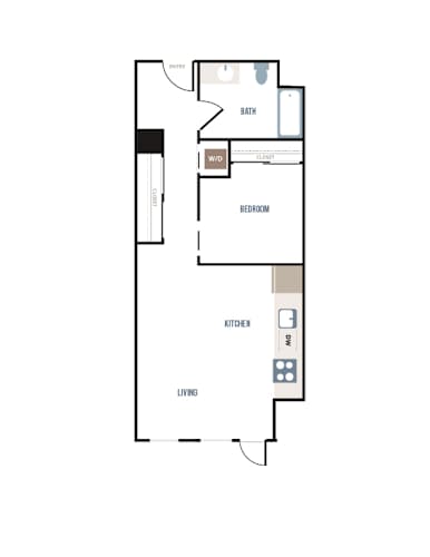 Floor Plan  a 3d floor plan of a home with a bedroom and a living room