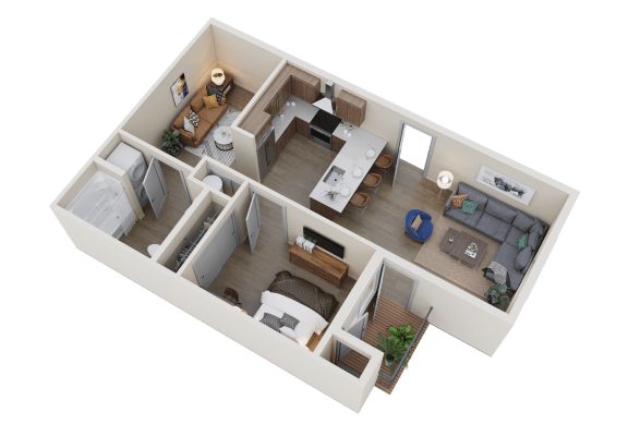 Floor Plan  a 3d floor plan of a home with a bedroom and a living room