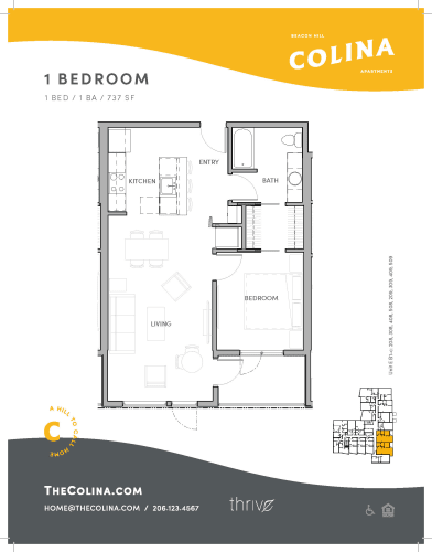 Floor Plan  1x1 - B1-B East