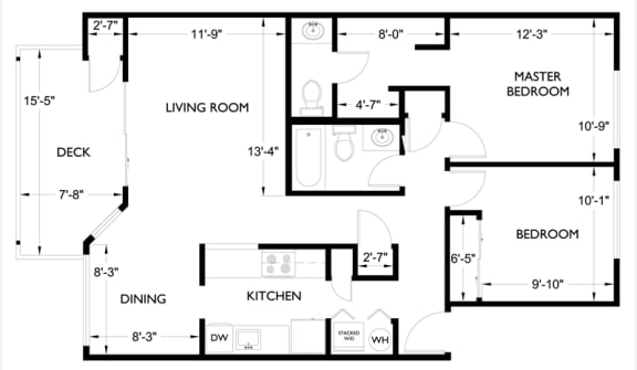 Floor Plan  2 Bed 1.5 Bath