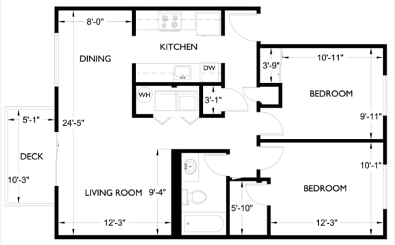 Floor Plan  2 Bed 1 Bath