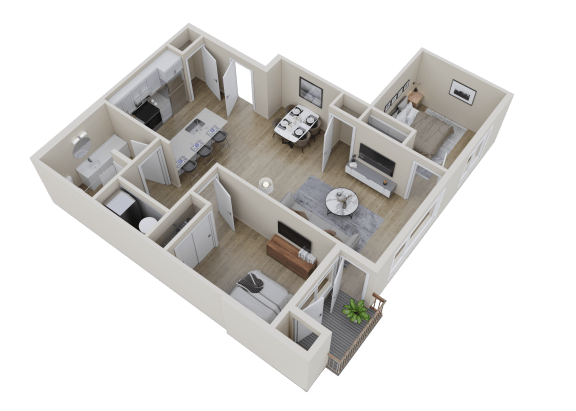 Floor Plan  a 3d floor plan of a house with a bedroom and a living room