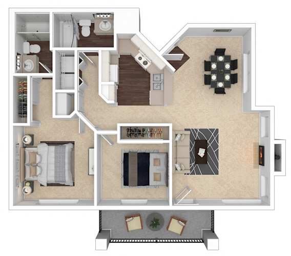 Floor Plan  A floor plan of a house with a kitchen, living room, and bathroom.
