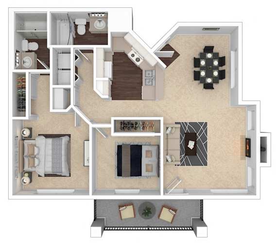 Floor Plan  A floor plan of a house with a kitchen, living room, and bathroom.