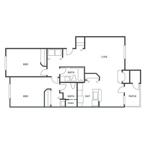 Floor Plan  2 Bed, 2 Bath A