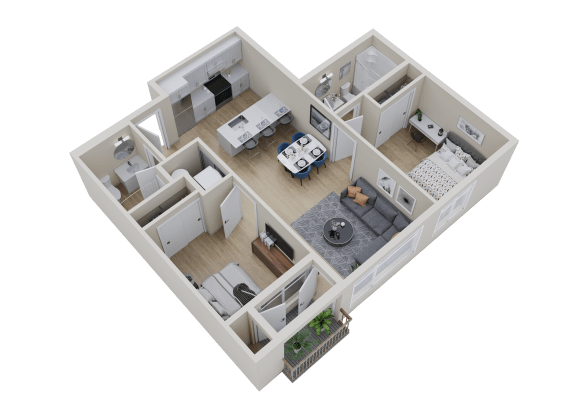 Floor Plan  a 3d floor plan of a home with a bedroom and a living room