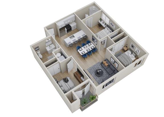 Floor Plan  a 3d floor plan of a house with a bedroom and a living room