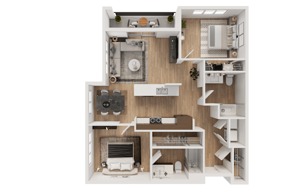 Floor Plan  A detailed 3D floor plan of a modern apartment layout.