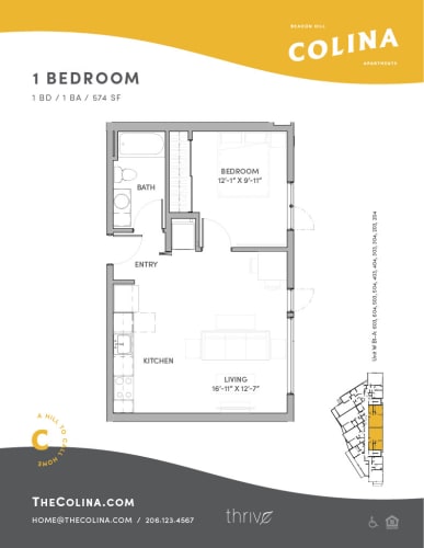 Floor Plan  1x1 - B1-A West