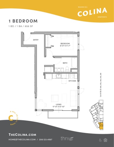 Floor Plan  1x1 - B1-B West