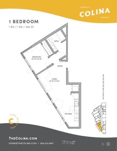 Floor Plan  1x1 - B1-D West